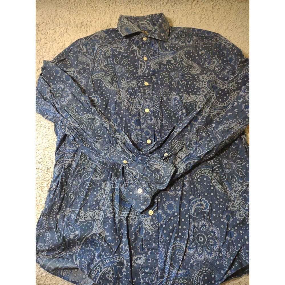 Polo Ralph Lauren Mens Large Paisley Cotton Button Shirt Sz L Blue Classic Fit